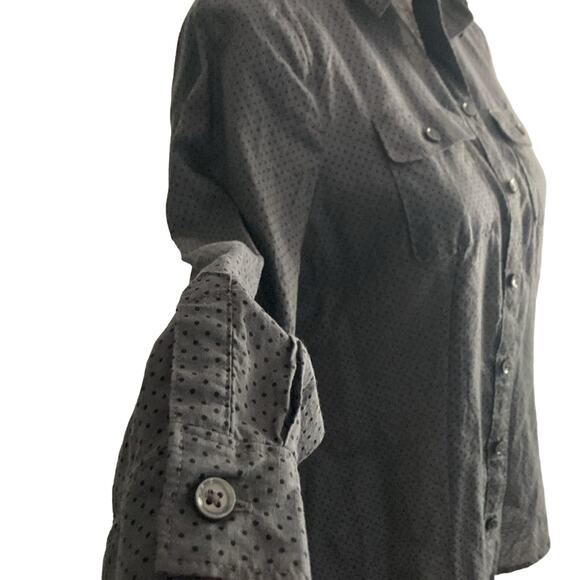 Ann Taylor Loft gray polka dot button down blouse dark academia secretary MP - Picture 3 of 10